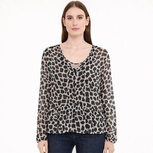 INC Black and White Lace Up Blouse -Elegant Top